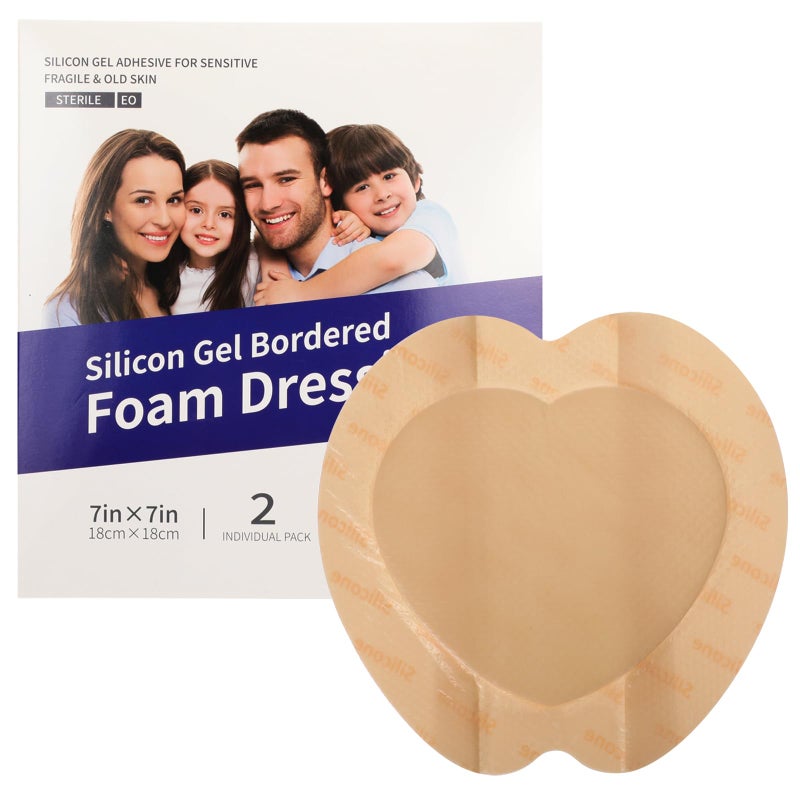 Sacrum Silicone Foam Dressing 7"x7" Wound Care Product Waterproof Bed Sore Pressure Pad Sacral Bandage Pads Sacral Bordered Silicone Adhesive Foam Wound Dressing 2 Pack